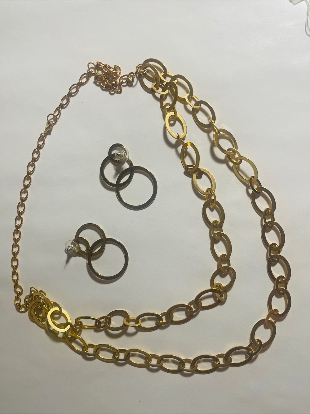 Timeless Gold Link Necklace with Matching Hoop Earrings